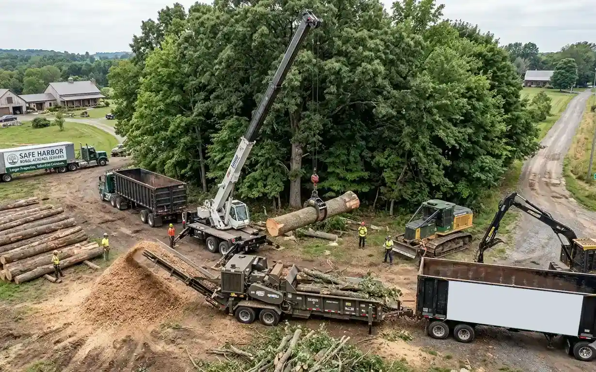 Arborist climbing tree